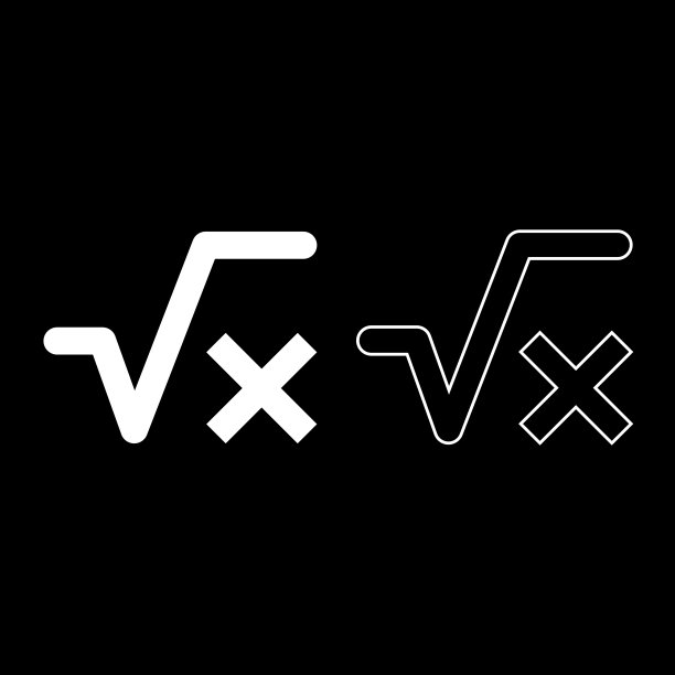 x 轴平方根图标，白色扁平风格图片下载