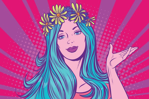 头上戴着花环的春姑娘图片下载