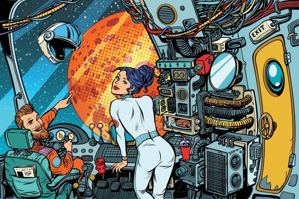 宇航员，领航员和船长。宇宙飞船的控制室图片下载