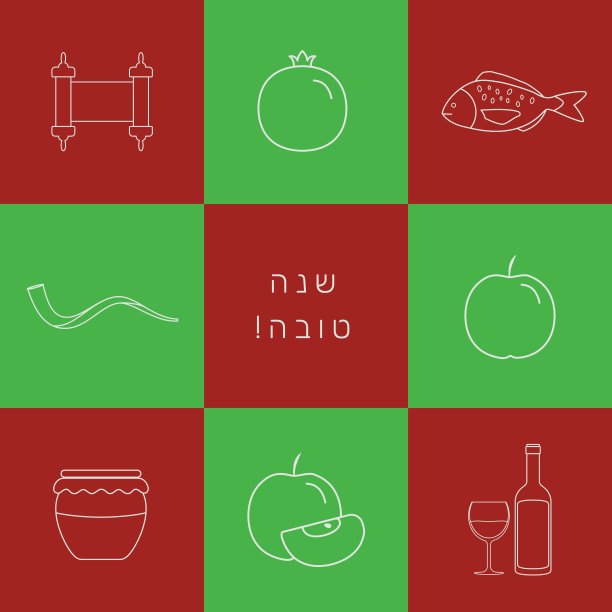 新年贺年节平面设计白色细线图标集图片下载