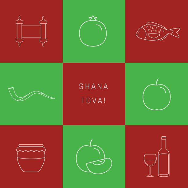 新年贺年节平面设计白色细线图标集图片下载