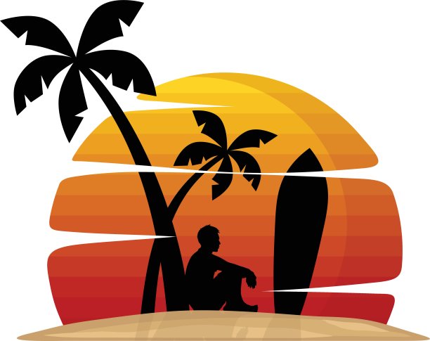 男子坐在棕榈树下暑假海滩度假图片下载