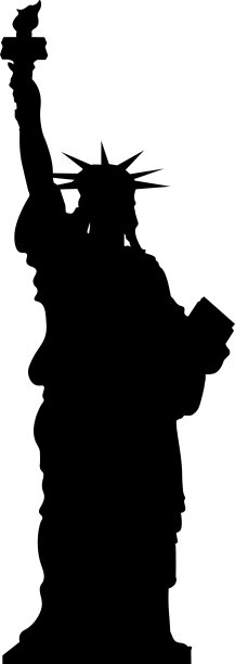 自由女神像，纽约，美国。简单的黑色矢量剪影在白色的背景图片下载