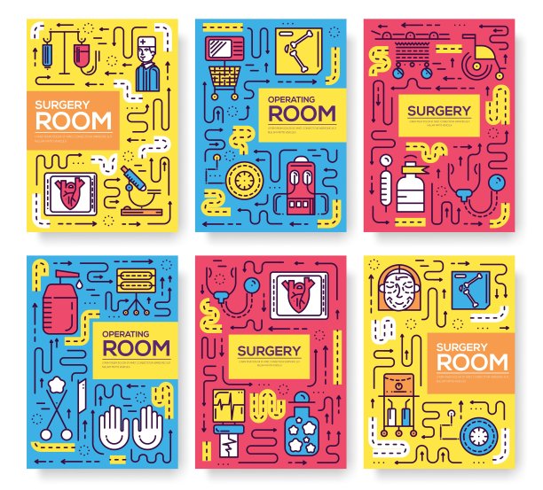 医生使手术线细定。医生在手术室提供线性模板的飞行年，杂志，海报，书籍封面，横幅。在医院大纲页中对病人进行布局操作图片下载