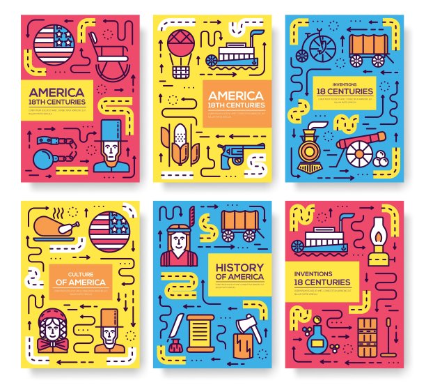 亚伯拉罕·林肯总统日与历史上十九(19)世纪的元素平面图标设置。矢量人与传统的美国对象插图封面概念设计。民族文化传统图片下载