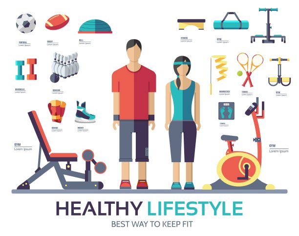 运动生活方式信息图形设备。健身图标的概念图片下载