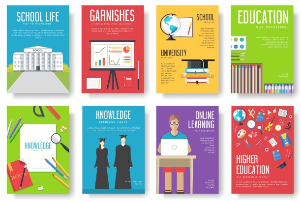 回校信息卡套。学生模板的飞行年，杂志，海报，书封面，横幅。大学教育信息图概念背景。布局插图现代页面图片下载