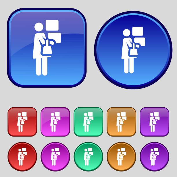 彩色图标和标志的形式的按钮或符号为您的设计。向量图片下载