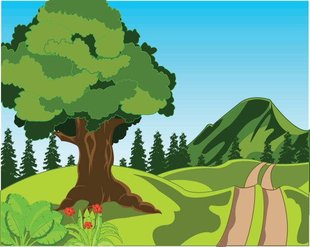 乡村公路在自然年白天。矢量图图片下载