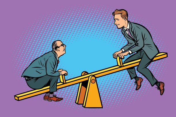 大企业和小企业的均衡概念。一个跷跷板图片下载