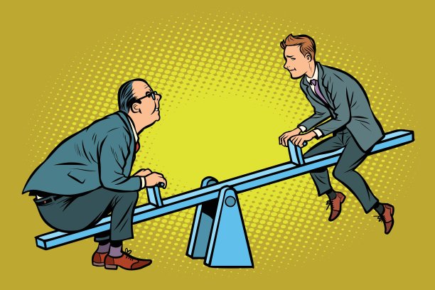 两个商业伙伴平衡。一个跷跷板图片下载