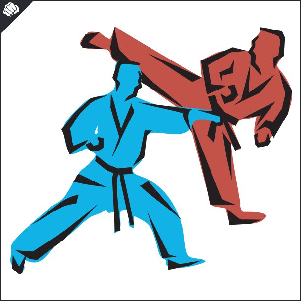 空手道高踢腿斗士斗士标志。武术彩色符号设计。图片下载