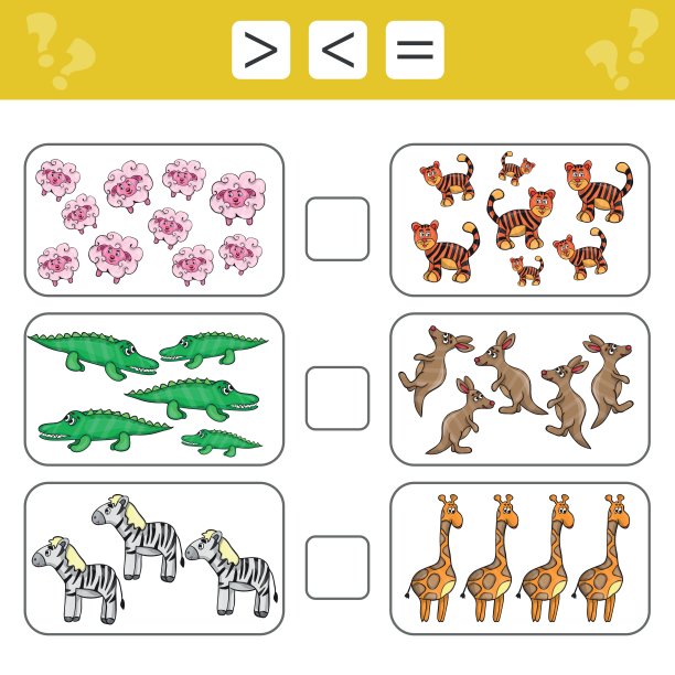 学习数学、数字——选择多、少或相等。儿童的任务图片下载