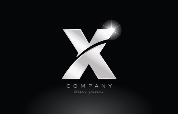 银色字母x金属字母与灰色在黑色的背景图片下载