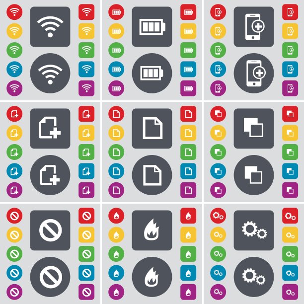 WiFi、电池、智能手机等图标符号矢量素材图片下载