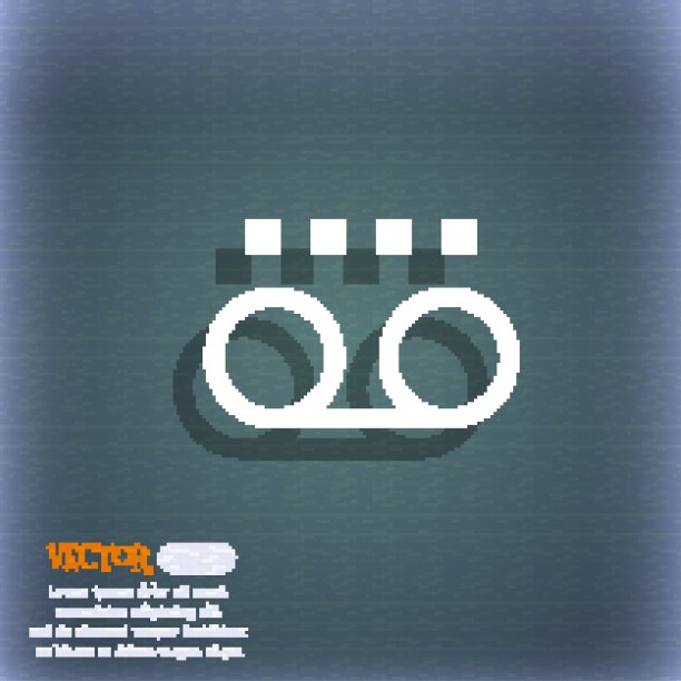 磁带图标符号上的蓝绿色抽象背景与阴影和空间的文本。向量图片下载