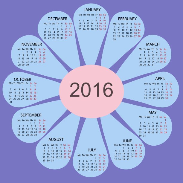 花花瓣简单2015年矢量历法图片下载