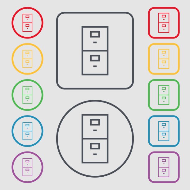安全图标：存款锁符号，圆形和方形按钮矢量图图片下载