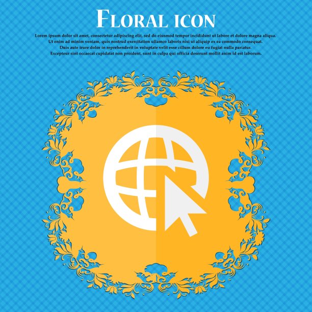 网络信号图标。万维网符号。光标指针。花卉平面设计的蓝色抽象背景与地方为您的文本。向量图片下载