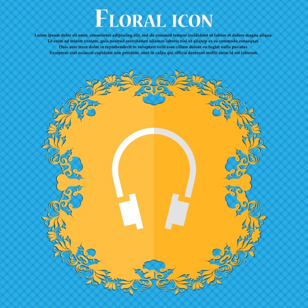 耳机。花卉平面设计的蓝色抽象背景与地方为您的文本。向量图片下载