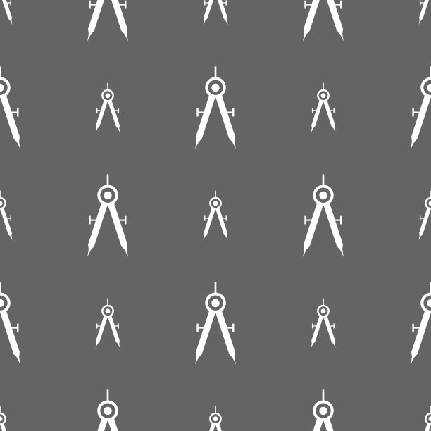 数学罗盘符号图标。灰色背景上的无缝模式。向量图片下载