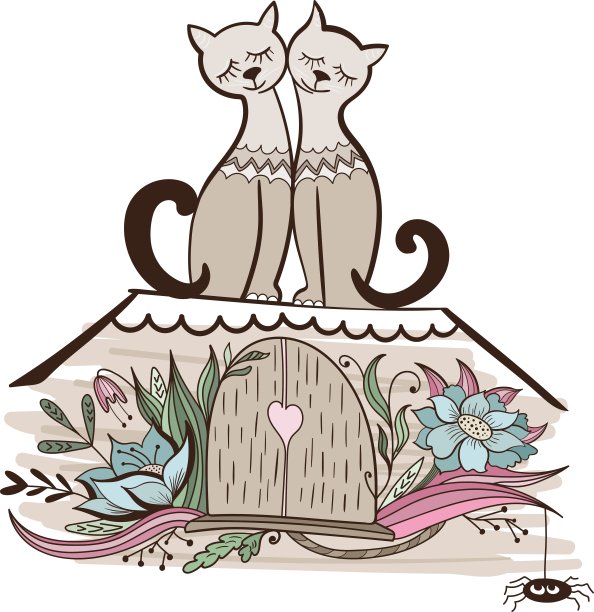 复古贺卡与猫的爱图片下载