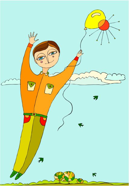 男孩乘气球飞图片下载