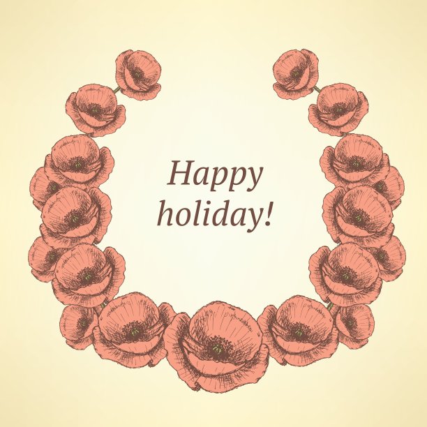 素描罂粟，矢量vintage背景图片下载