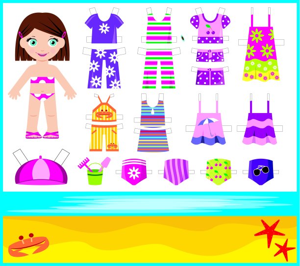 纸娃娃与夏季服装套装图片下载