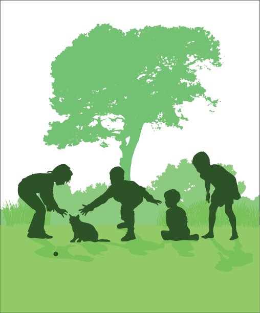 孩子们和猫玩耍图片下载