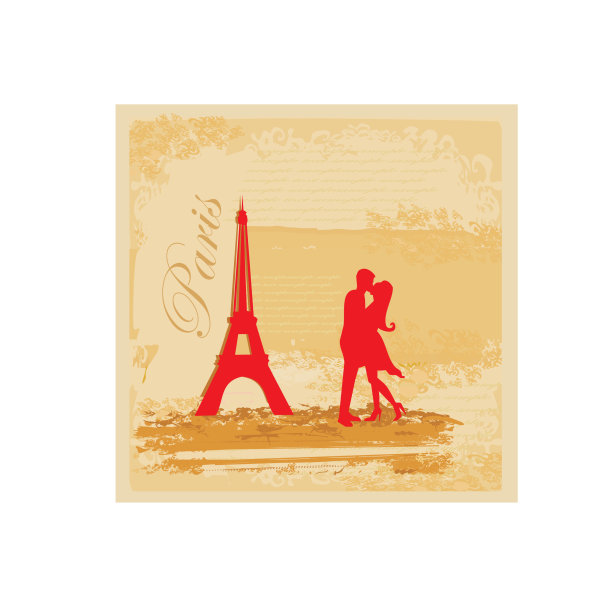 一对浪漫的情侣在埃菲尔铁塔附近接吻图片下载