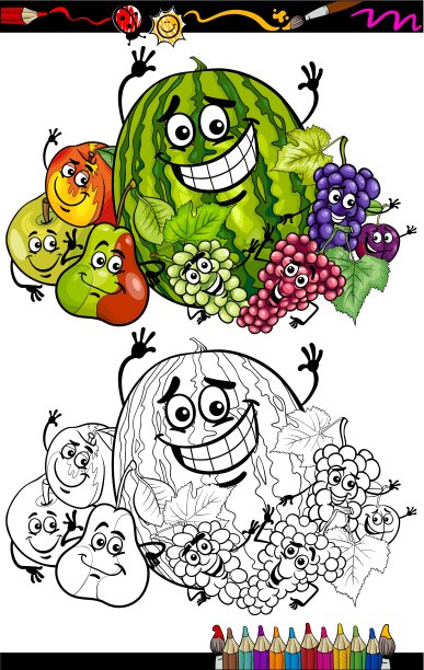 卡通水果组着色书图片下载