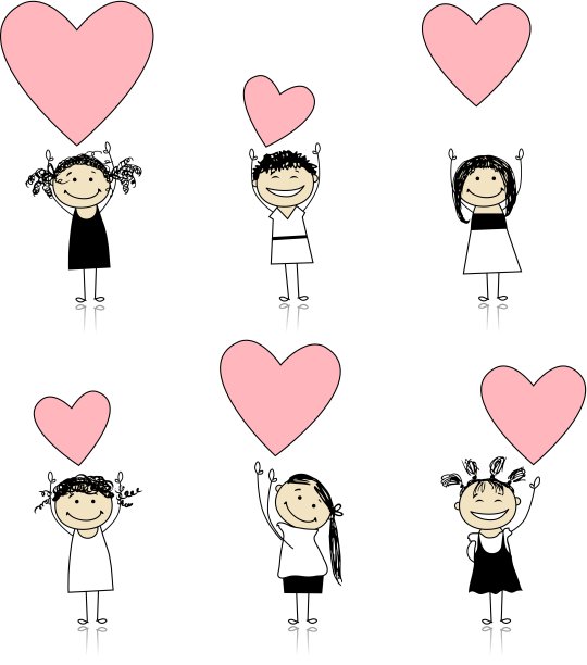 可爱的女孩和情人节的心为您设计图片下载