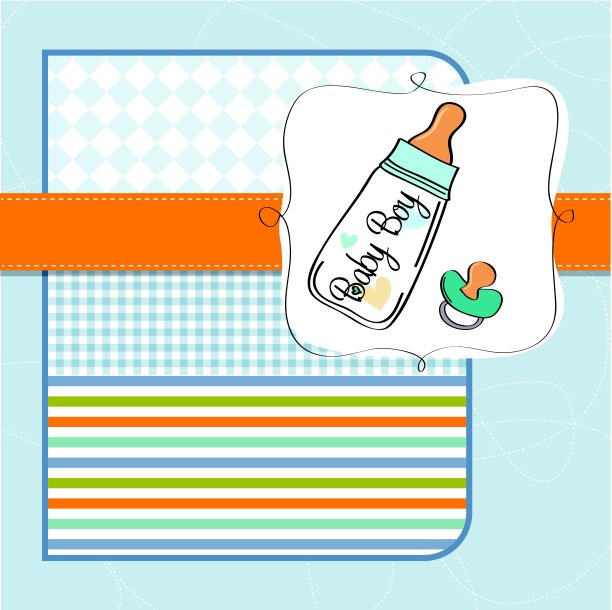 婴儿公告卡，奶瓶和奶嘴图片下载