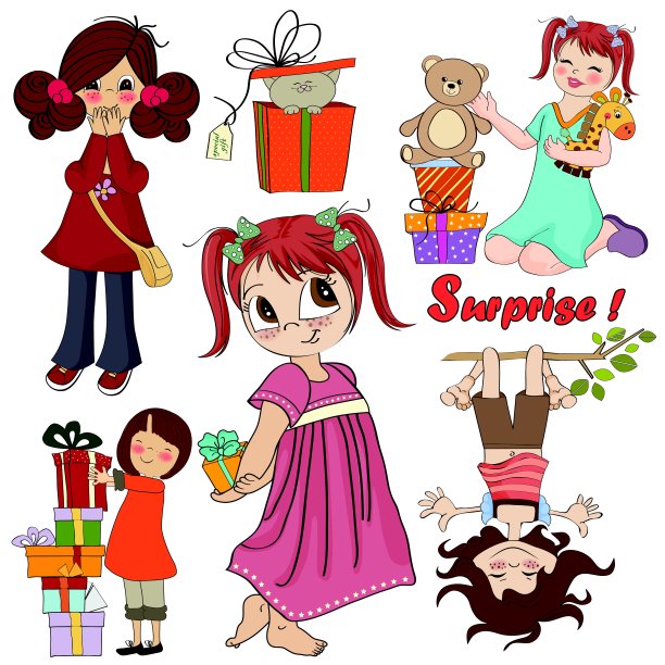 可爱的女孩收集孤立在白色的背景图片下载