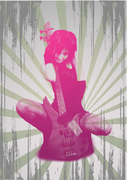 女孩与吉他在垃圾摇滚背景图片下载