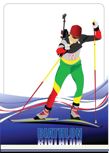 冬季两项运动员的剪影。矢量图图片下载