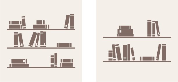 书架上的书简单复古矢量插图集图片下载