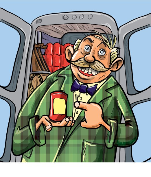 卡通推销员在卖他的商品图片下载