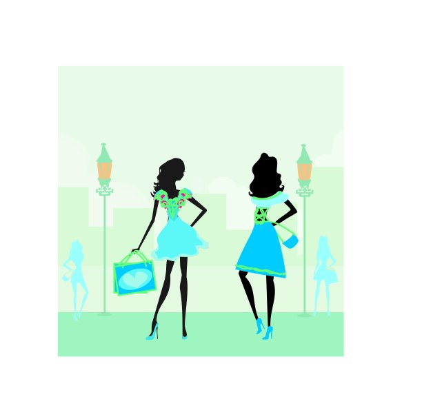 时装剪影女孩在城里购物图片下载