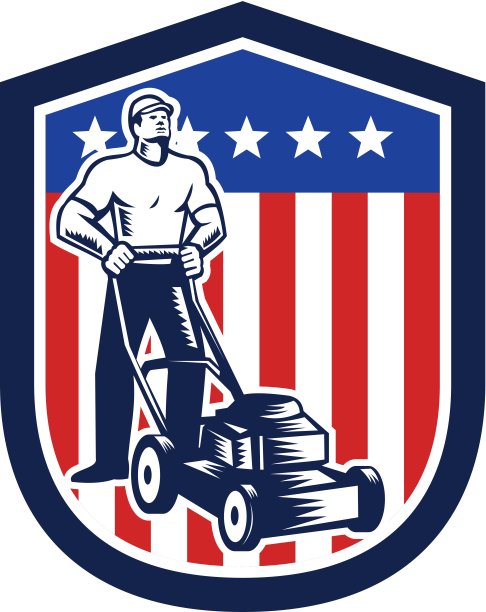 园丁修剪草坪割草机旗帜复古图片下载