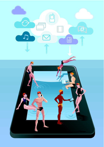 数字平板电脑作为游泳池蓝色图片下载