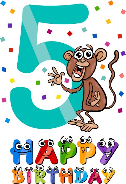 五岁生日卡通设计图片下载