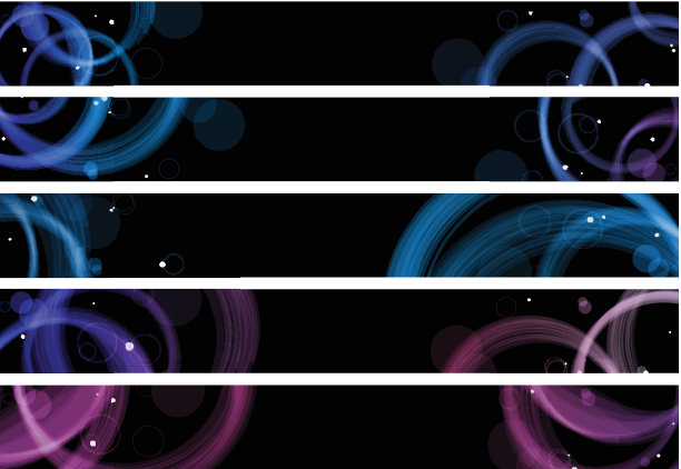 抽象的彩色圆圈网络横幅。大小728 x90 px图片下载