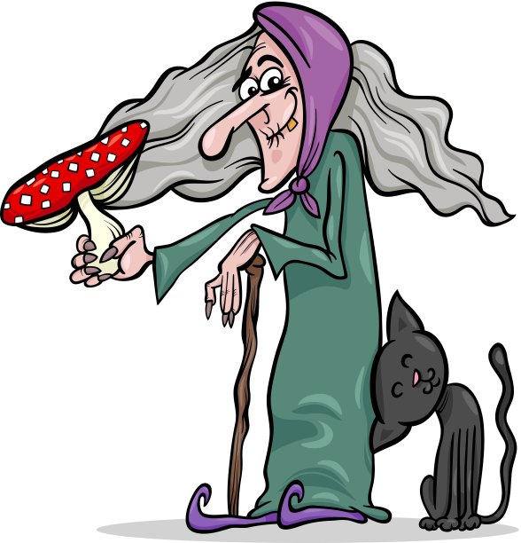 女巫蘑菇卡通插图图片下载