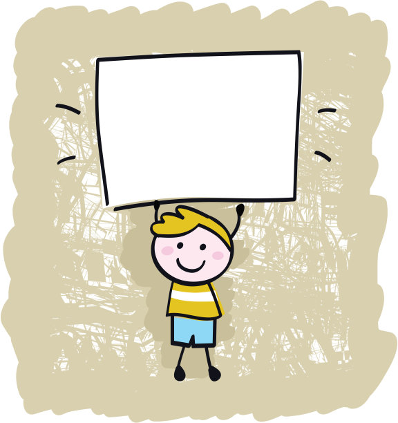 快乐的小男孩拿着空白的横幅标语图片下载