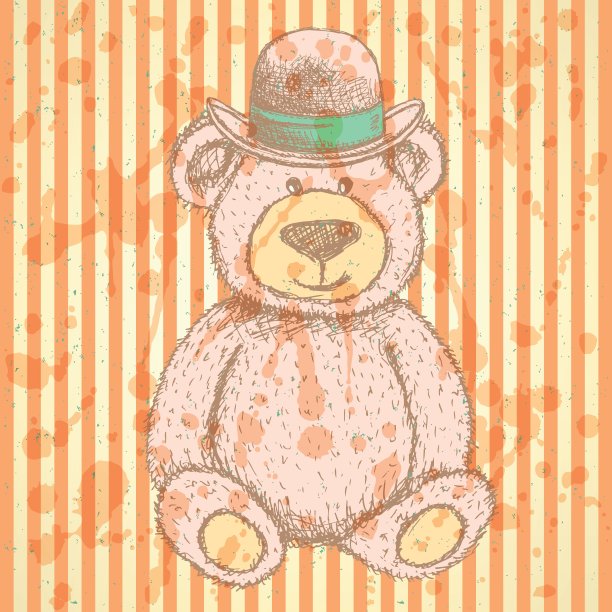 素描泰迪熊在帽子，矢量背景图片下载