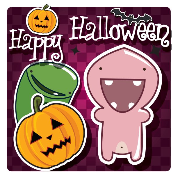 万圣节快乐卡片可爱的怪物，南瓜图片下载