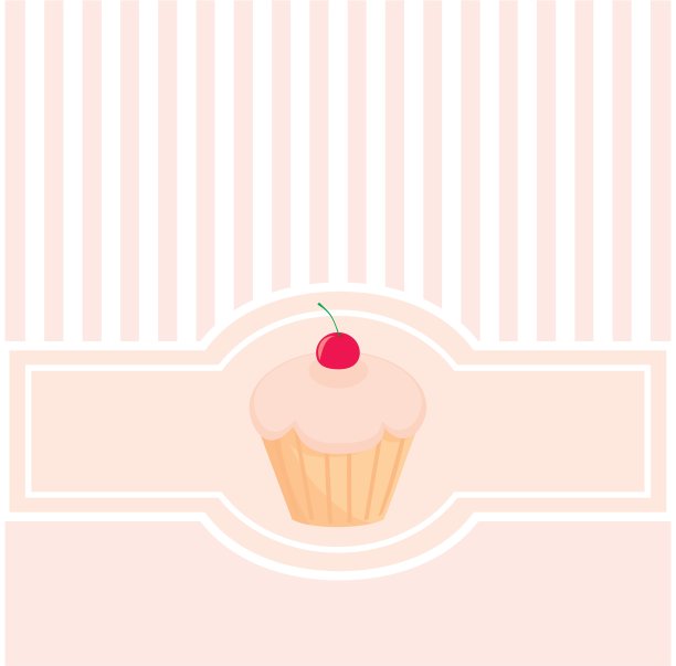 甜美的复古向量粉红松饼纸杯蛋糕与粉色条复古的背景和地方为您自己的文本。图片下载