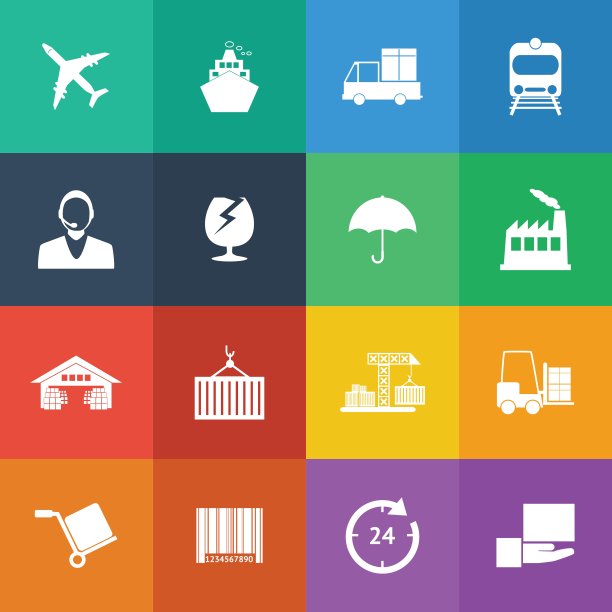 平面颜色风格物流图标向量集。图片下载